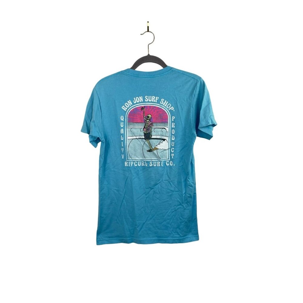 Rip Curl Ron Jon Surf Shop T-Shirt Blue Skeleton Size Small